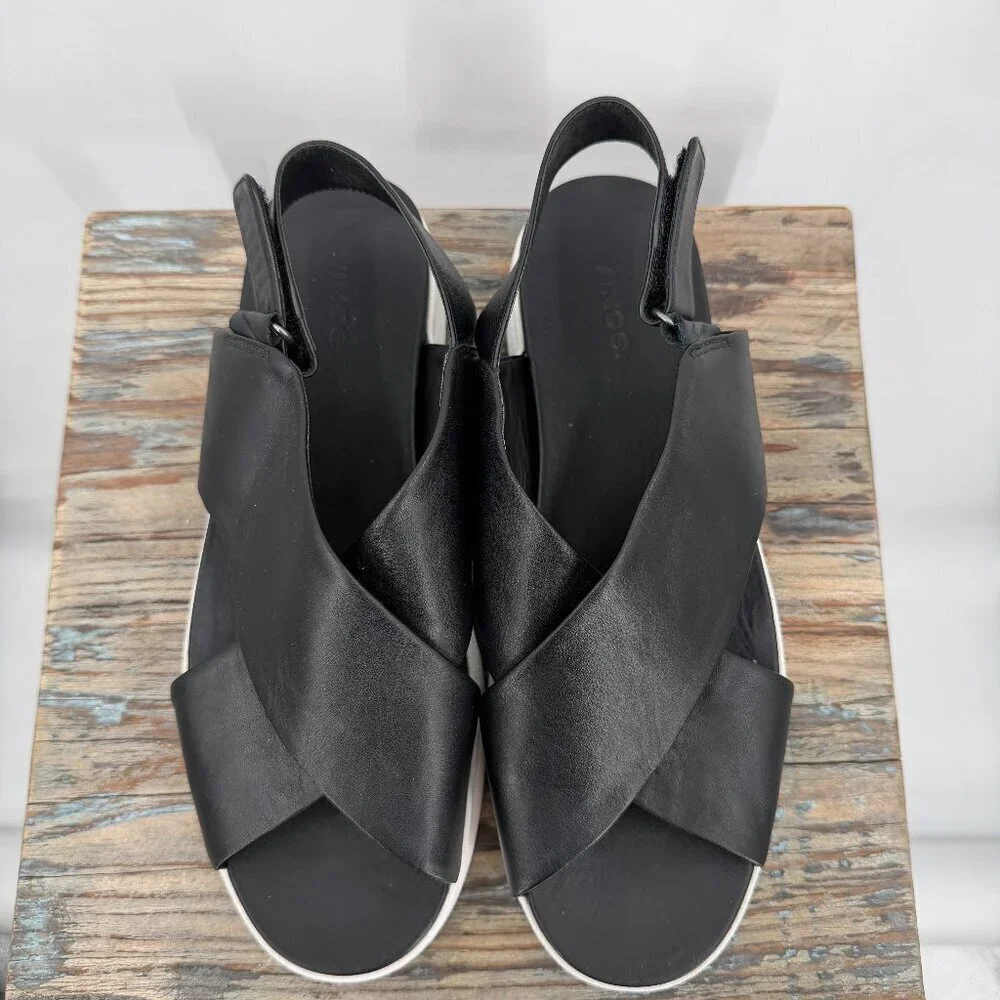 Vince Black Leather Platform Sandals Women’s Adjustable Strap Casual Shoes 9.5